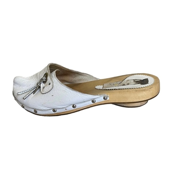 Sotto SOPRA White Leather Mule Wooden Clog Slip On Shoes Heel 7.5 - Picture 7 of 14